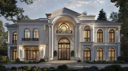 Fototapeta premium luxurious classic house with white marble facade and elegant design
