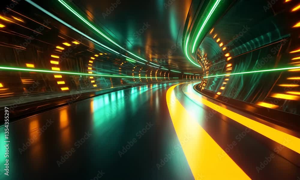 Aufkleber abstract futuristic tunnel with glowing neon lights for high-tech visuals and motion graphics