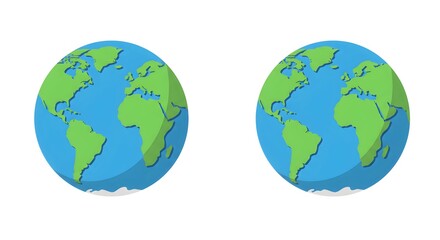 Fototapeta premium Minimalistic globe clipart with blue oceans, green continents, and smooth design.