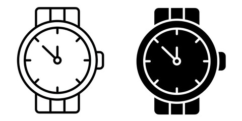Watch editable stroke outline icon isolated on white background flat vector illustration, black outline, Pixel perfect