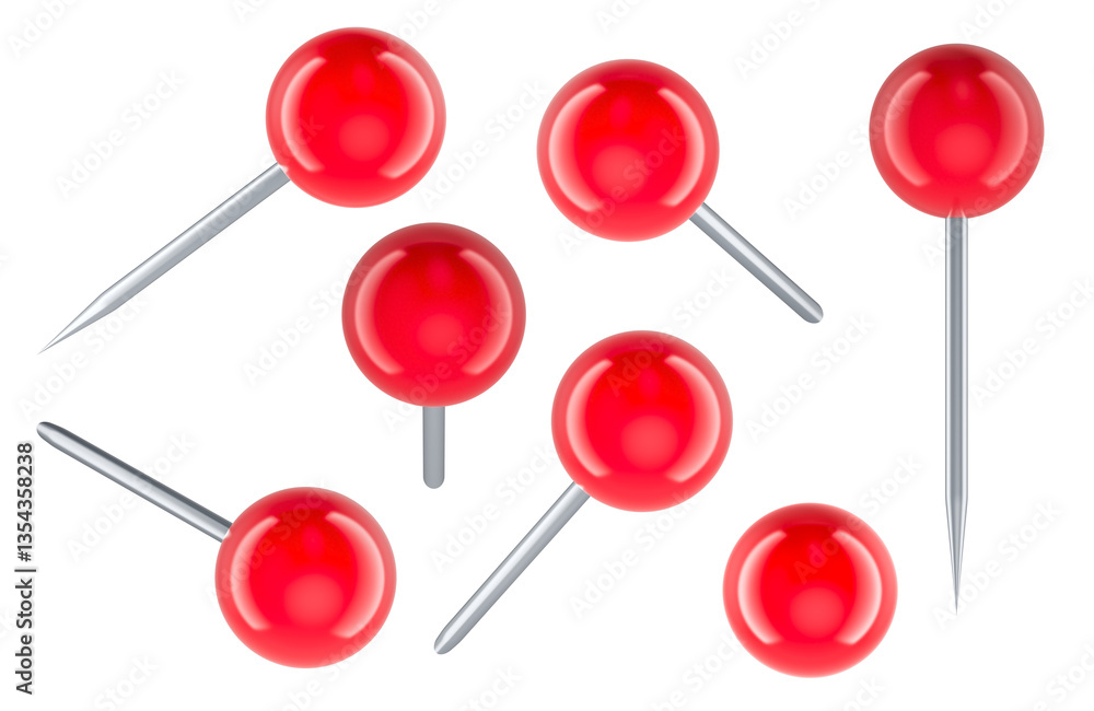 Poster round head push pins, 3d rendering isolated on transparent background