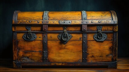 Wooden chest with forged locks. Illustration on the theme of objects, travel, history and objects.