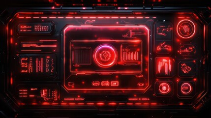 Obraz premium Red Neon Cyberpunk Holographic Interface