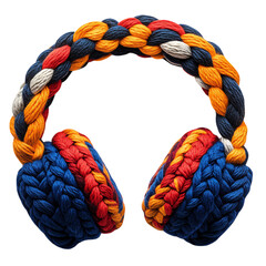 Woolen Earmuffs with Braided Bands and Bold Colors Isolated on Transparent Background