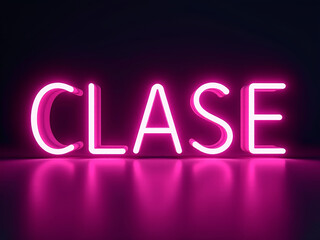 A neon sign that reads "Clase" in pink letters. The sign is illuminated and he is part of a larger display or advertisement. The bright pink color of the letters creates a bold