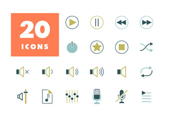 Multimedia user interface vector icons set