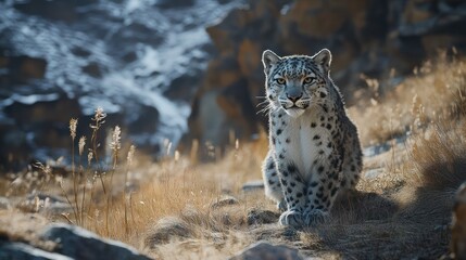 Fototapeta premium Snow Leopard in Mountain Meadow