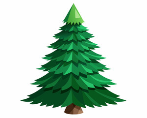 Photorealistic Christmas Tree with Lush Green Needles, Isolated on White Background.