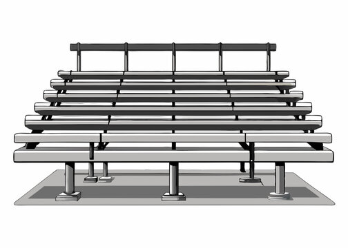 Metal Bleachers with Aluminum Seating, Isolated on White Background.