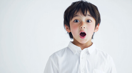 驚いた顔の日本人の少年