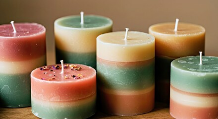 Hand-Dipped Wax Candles With Layered Colors and Textured Surfaces