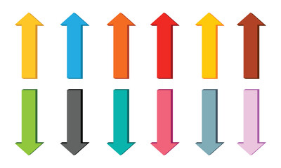Long 3D single headed arrow icon set. Multi colored single headed arrow icon set on white background. Arrow vector icons set. Arrow indicated the direction symbol.
