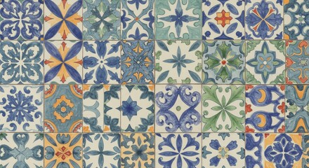 Hand-Painted Ceramic Tiles With Ornate, Symmetrical Patterns