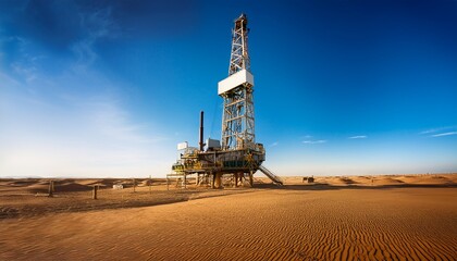 Oil rig in the middle of the desert; oil refinery, drilling station in the middle east, oil and gas industry