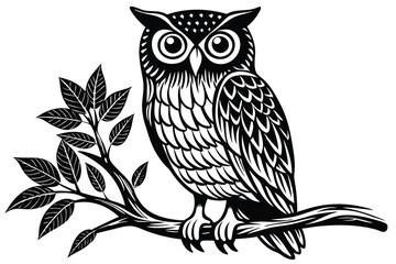 Silhouette of an owl sitting on a tree branch