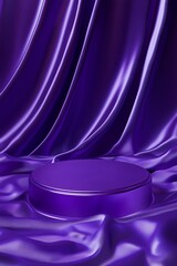 Purple platform, podium with satin purple fabric for product placement