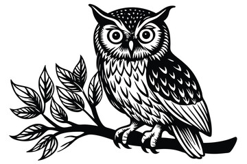 Silhouette of an owl sitting on a tree branch