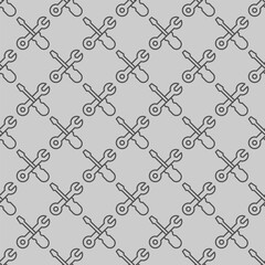Fototapeta premium Screwdriver with wrench line seamless pattern, repair service theme. Vector graphics. Repair tools sign with background, repeat line icon.