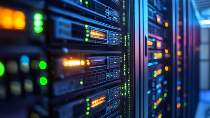 World Backup Day, Data center with illuminated servers and network equipment, showcasing technology and connectivity