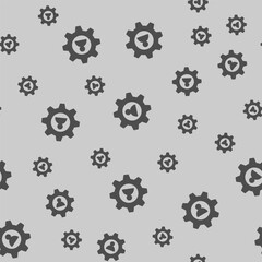 Cogwheel gear with user profile solid seamless pattern, repair service theme. Vector graphics. User custom settings sign background, filled with glyphs icon.