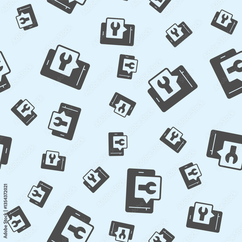 Poster smartphone with wrench popup window solid seamless pattern, repair service theme. vector graphics. p