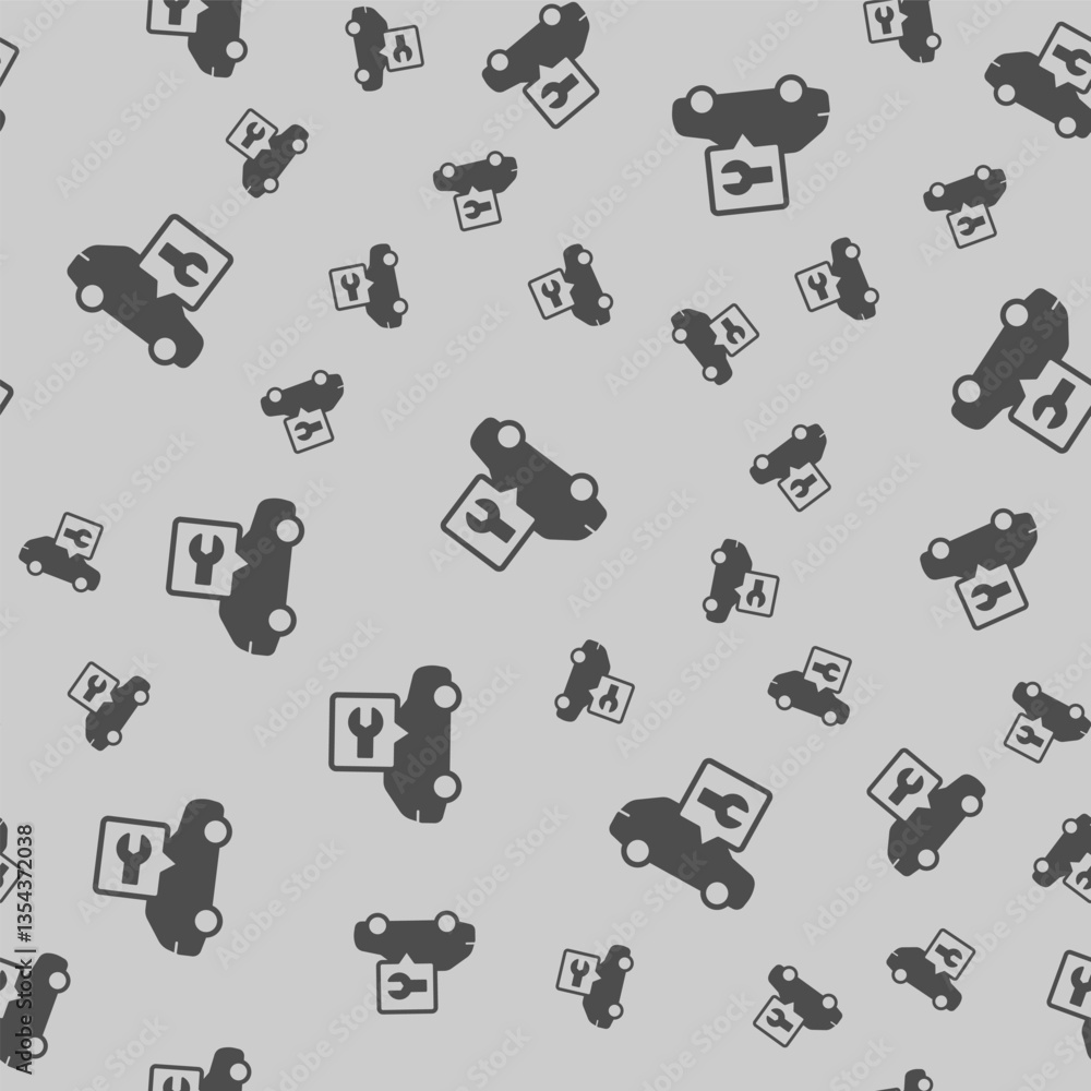 Poster car vehicle with wrench popup window solid seamless pattern, repair service theme. vector graphics. 