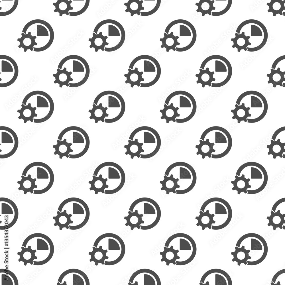 Poster gear with stopwatch solid seamless pattern, repair service theme. vector graphics. cogwheel and cloc