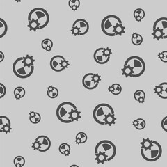 Obraz premium Gear with stopwatch solid seamless pattern, repair service theme. Vector graphics. Cogwheel and clock timer sign background, filled with glyphs icon.