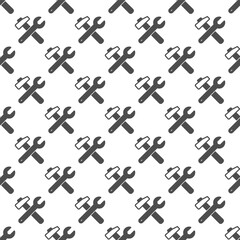 Wrench and hammer solid seamless pattern, repair service theme. Vector graphics. Repair tools sign with background, repeat glyph icon.