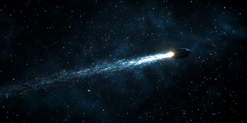 A luminous celestial object streaks across the vast starlit cosmos