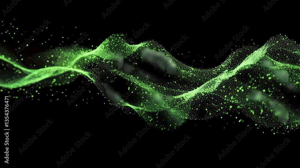Poster green wavy lines with particle effect and movement
