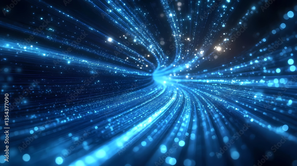 Poster deep blue light particle swirl effect with vortex