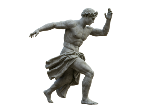 The Running Athlete: A Classical Sculpture a classical Greek-style statue depicting a muscular male athlete in mid-stride

