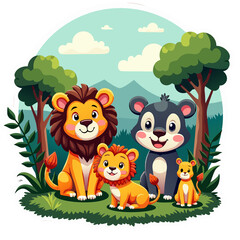 Naklejka premium animals in the forest woods - PNG illustration isolated on white background symbol icon cartoon drawing vector