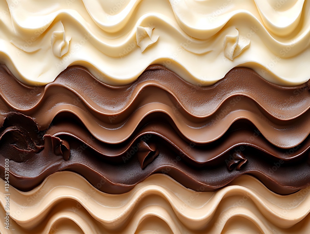 Aufkleber close up of a layered dessert with a wavy, textured design features alternating layers of chocolate 