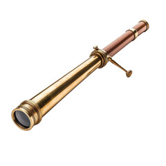 Vintage Brass Telescope on Wood on transparent background.