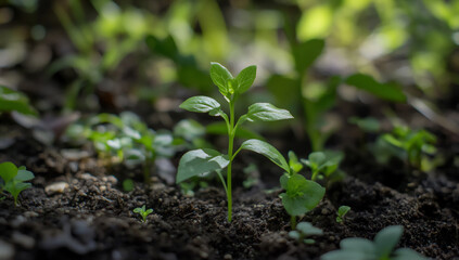 Obraz premium a young plant sprouting from the ground,