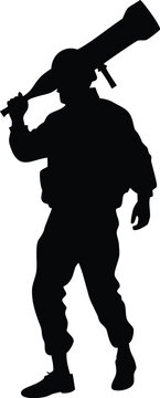recommend clip art: Black silhouette of american soldier with rocket launcher