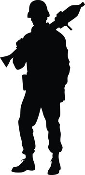 black silhouette soldier holding rocket launcher clip art preview