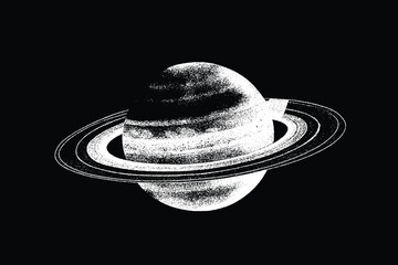 Saturn planet with halftone stipple effect for the y2k collage design of grunge punk. grainy photocopy texture for experimental dotted retro design © Lutfar