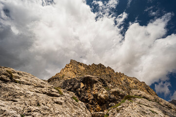  nature sceneries inside the Sass Pordoi, Sella mountain range, Dolomites, Val di Fassa, Italy