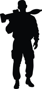 soldiers with anti tank missile silhouette vector, military man in the battle