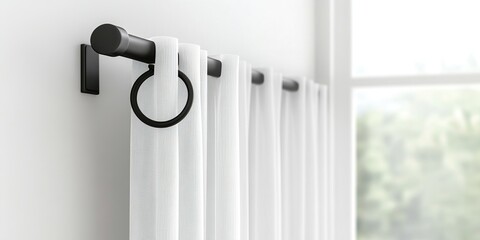 White Wood Curtain Rod with Metal Clips: Stylish Window Treatment Hardware.
