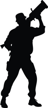 black silhouette soldier holding rocket launcher clip art preview