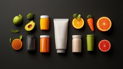 Colorful variety of different fruits and vegetables displayed in a creative arrangement representing healthy eating choices