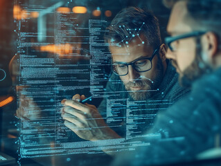 PRogrammer writing some code on glass