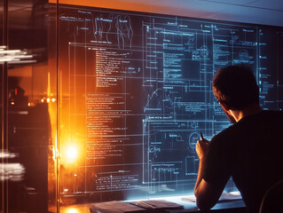 PRogrammer writing some code on glass