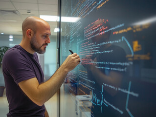 PRogrammer writing some code on glass