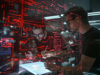 PRogrammer writing some code on glass