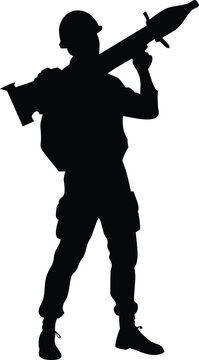 black silhouette soldier holding rocket launcher clip art preview